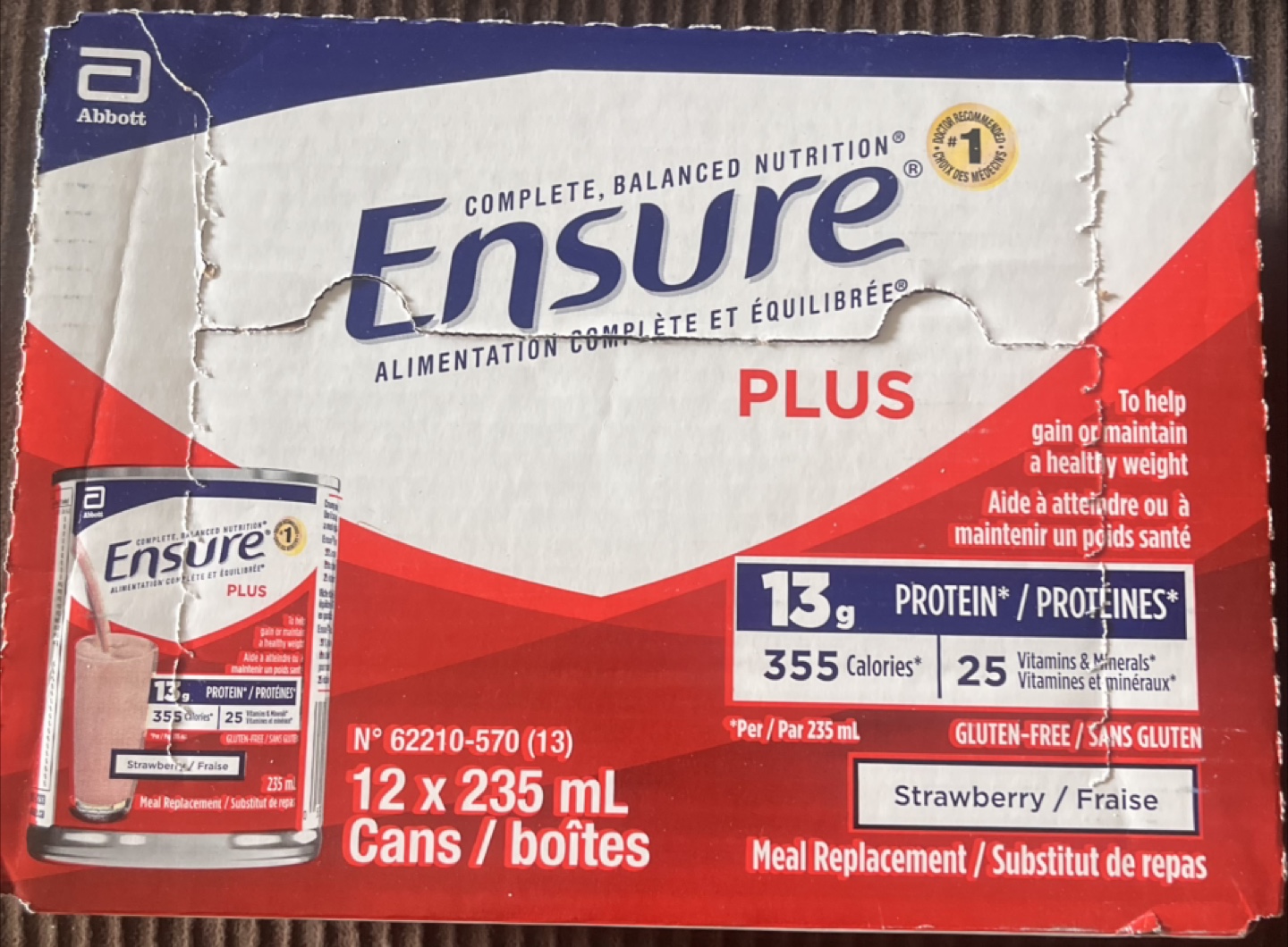 12 x 235ml Ensure Plus Strawberry Meal Replacement Shakes