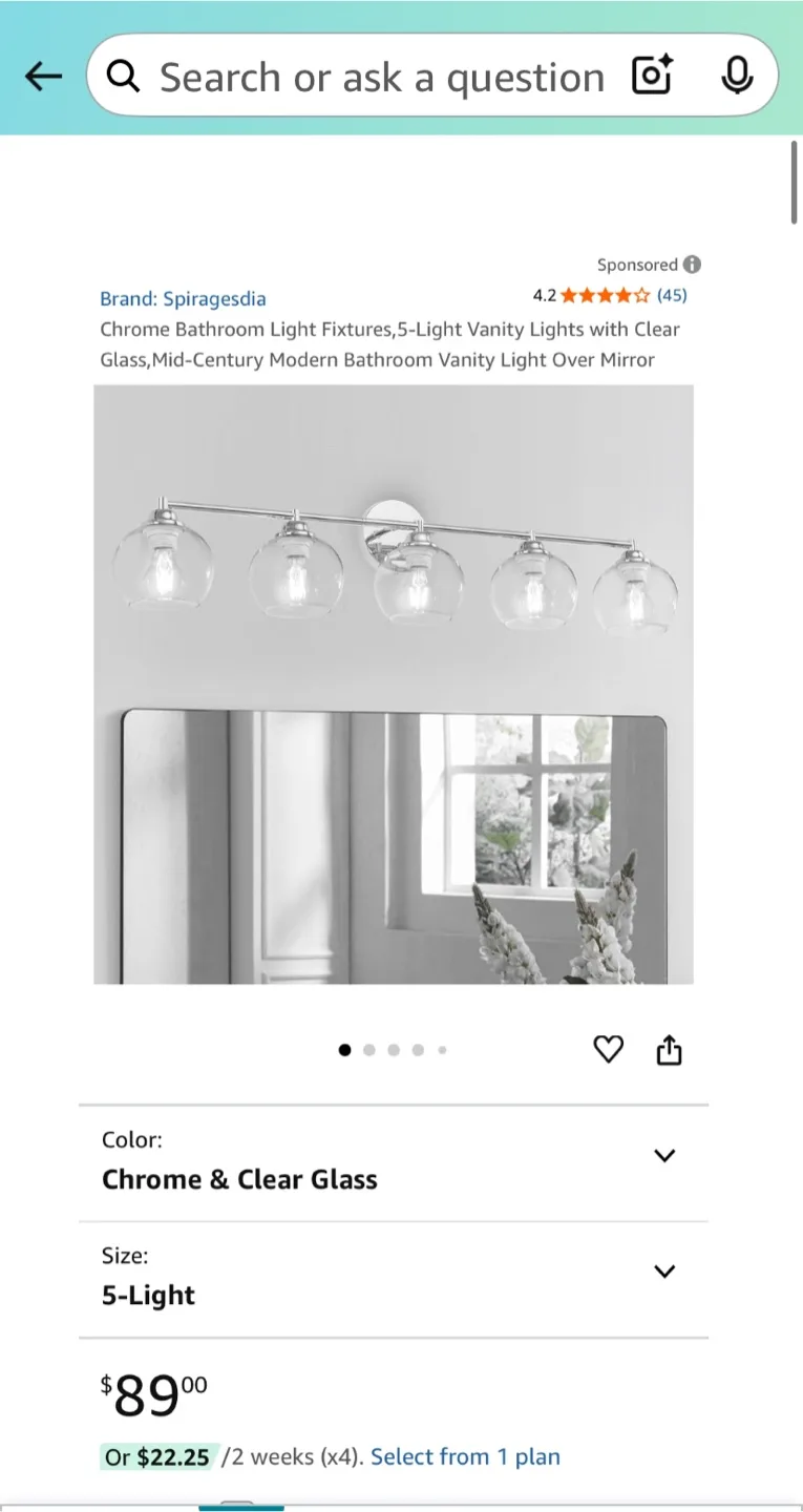 5-Light Chrome Vanity Lights with Clear Glass image indicator(6)