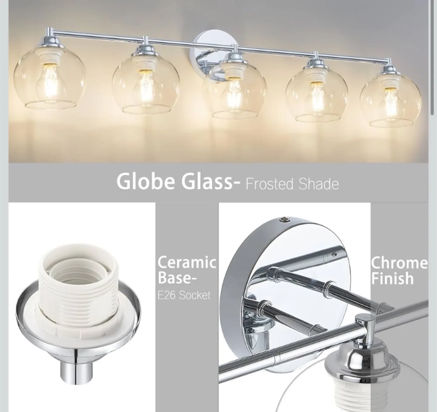 5-Light Chrome Vanity Lights with Clear Glass image indicator(2)