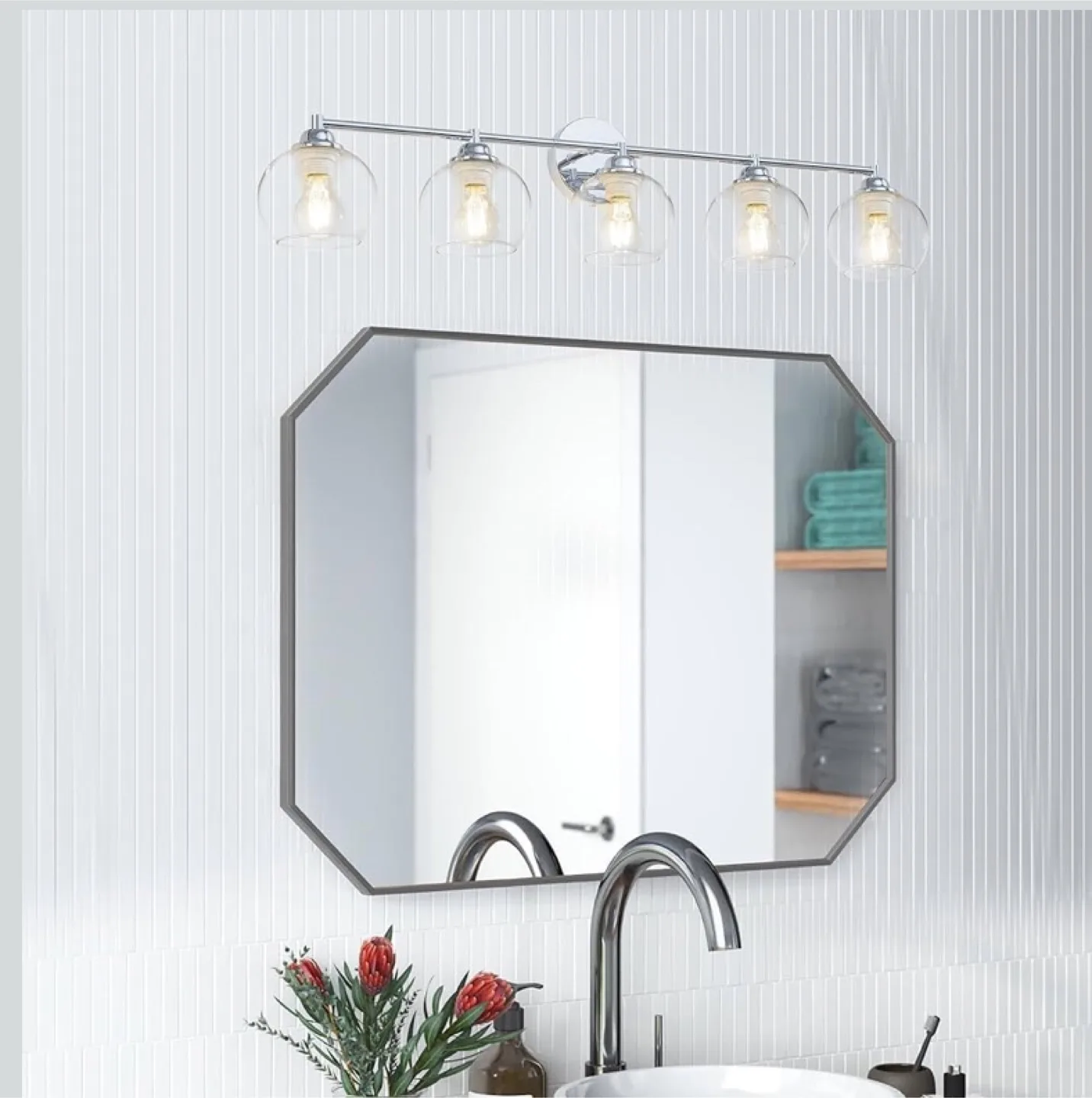 5-Light Chrome Vanity Lights with Clear Glass image indicator(5)