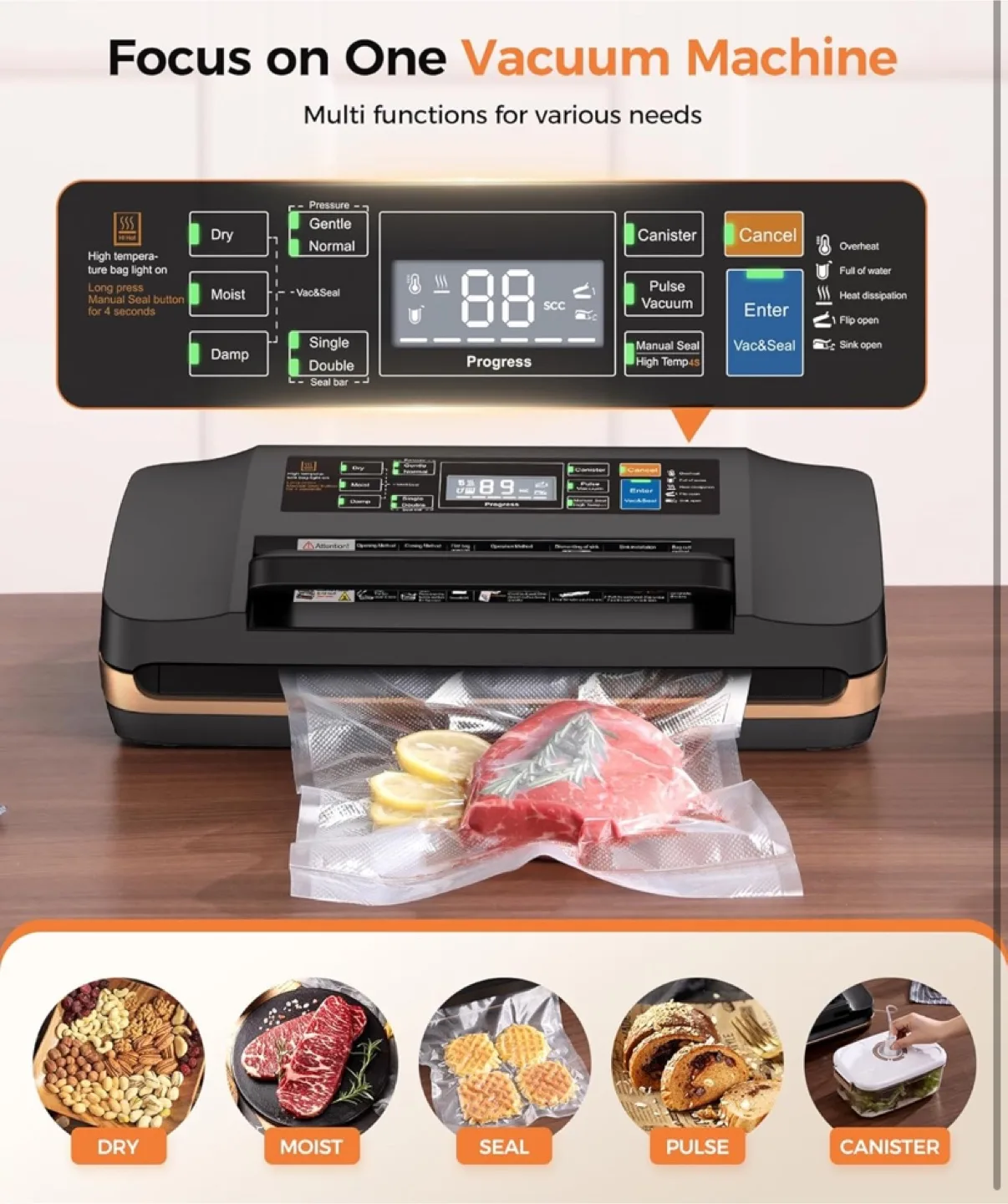 Automatic Vacuum Sealer Machine with Cutter image indicator(2)