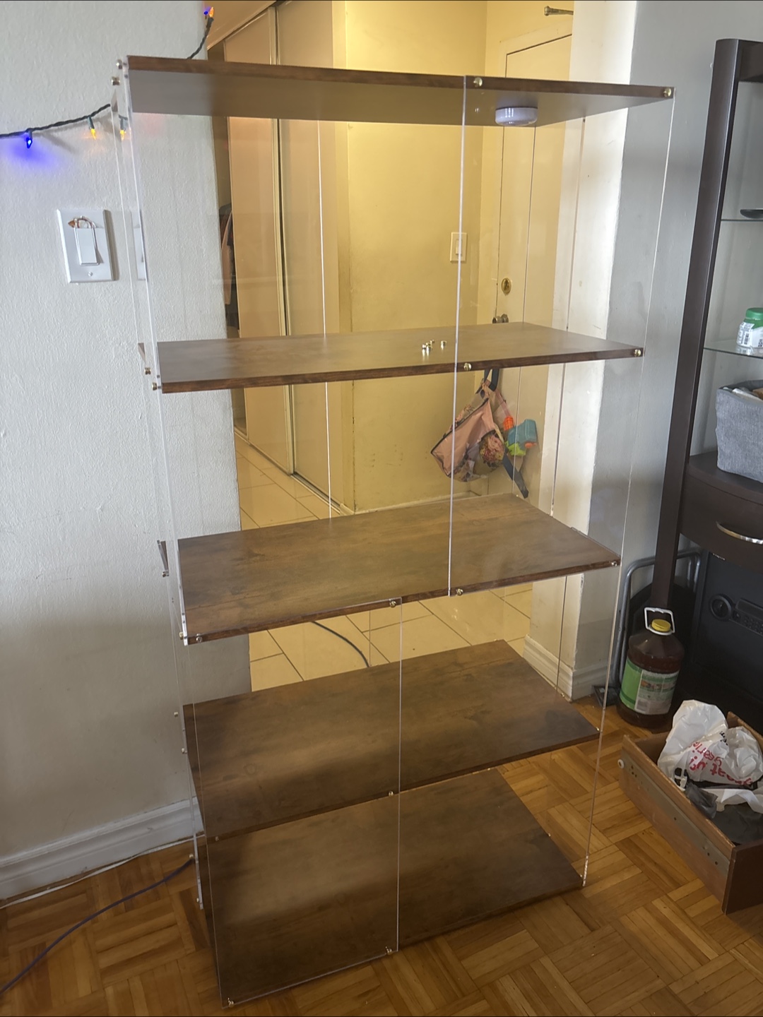 Modern Acrylic and Wood Shelving Unit