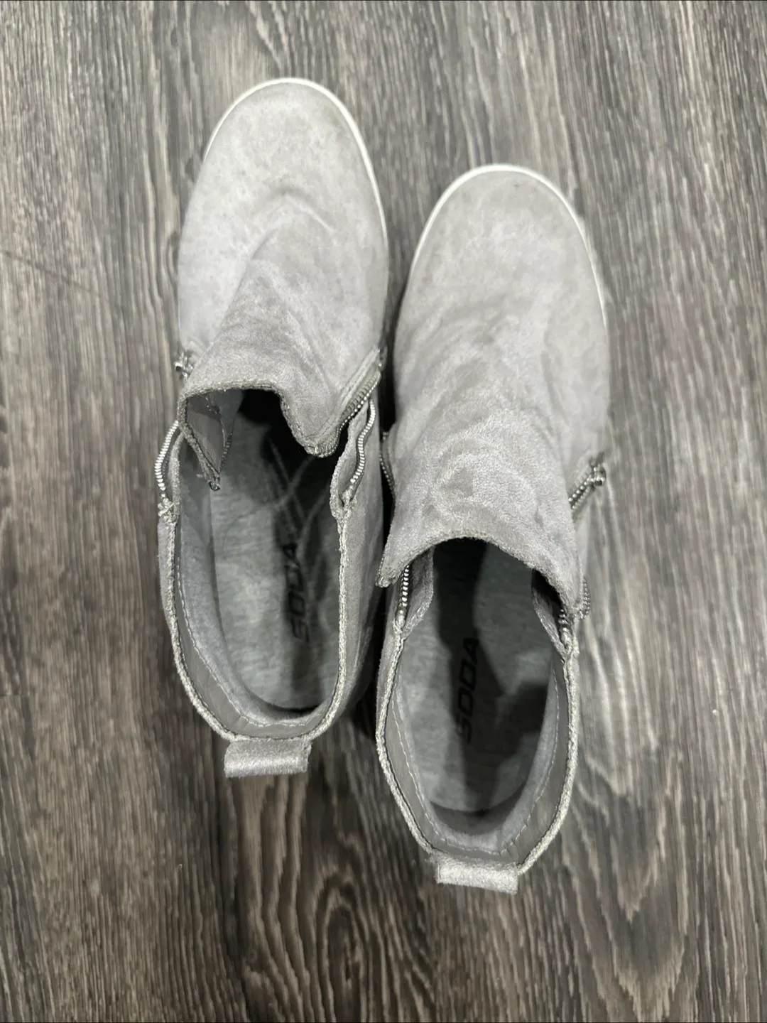 Grey Suede Wedge Sneakers with Side Zipper image indicator(2)