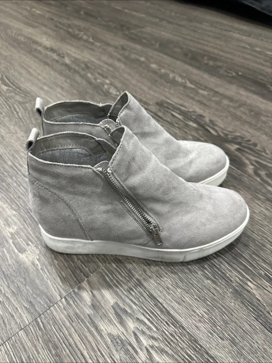 Grey Suede Wedge Sneakers with Side Zipper thumbnail
