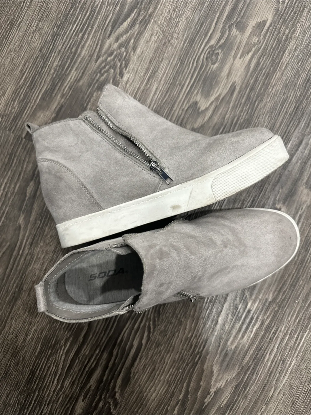 Grey Suede Wedge Sneakers with Side Zipper image indicator(3)