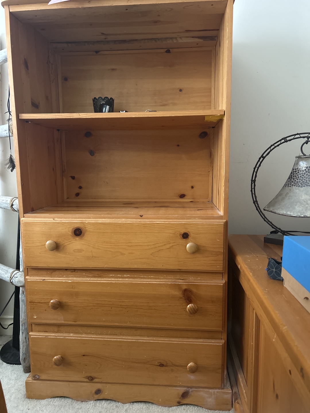 Solid Pine Wood Storage Cabinet with 3 Drawers