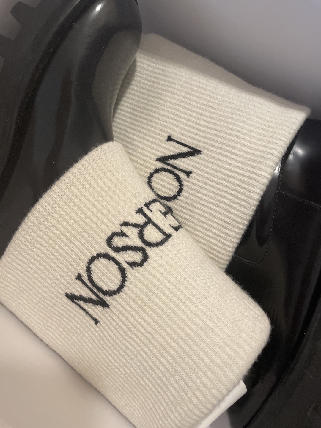 Nœerson Black Patent Leather Boots with Knit Cuffs