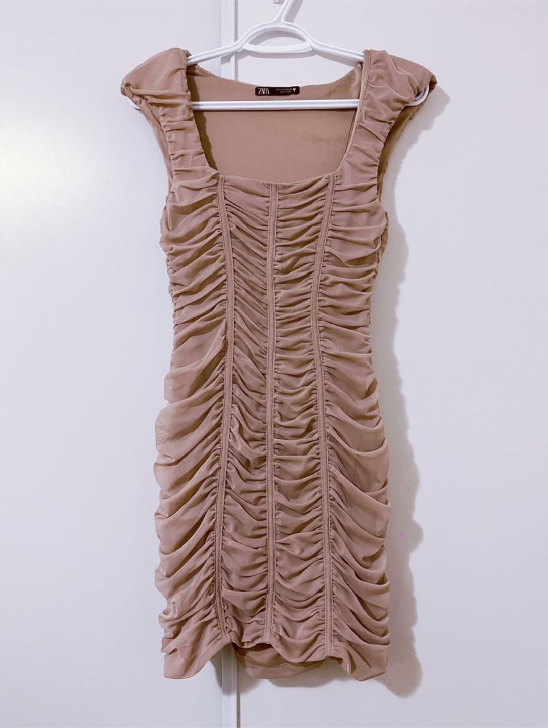 ZARA Beige Ruched Dress Excellent condition