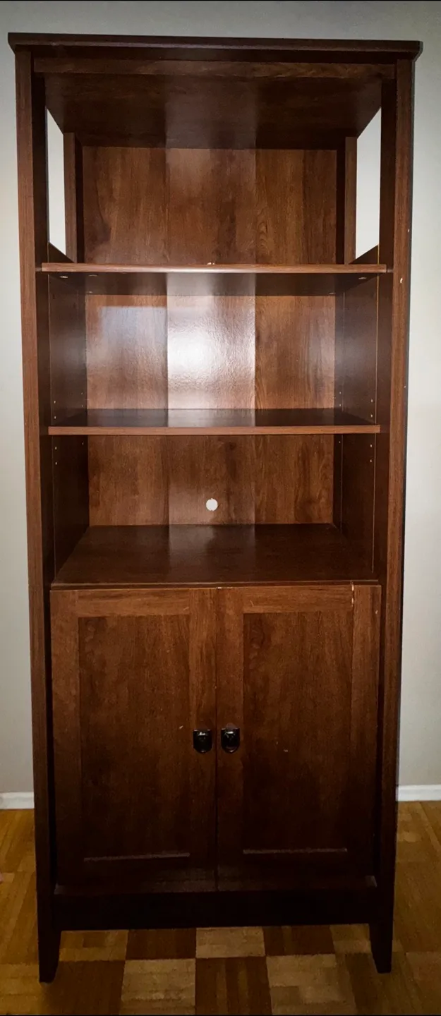 Dark Brown Wooden Cabinet with Shelves thumbnail