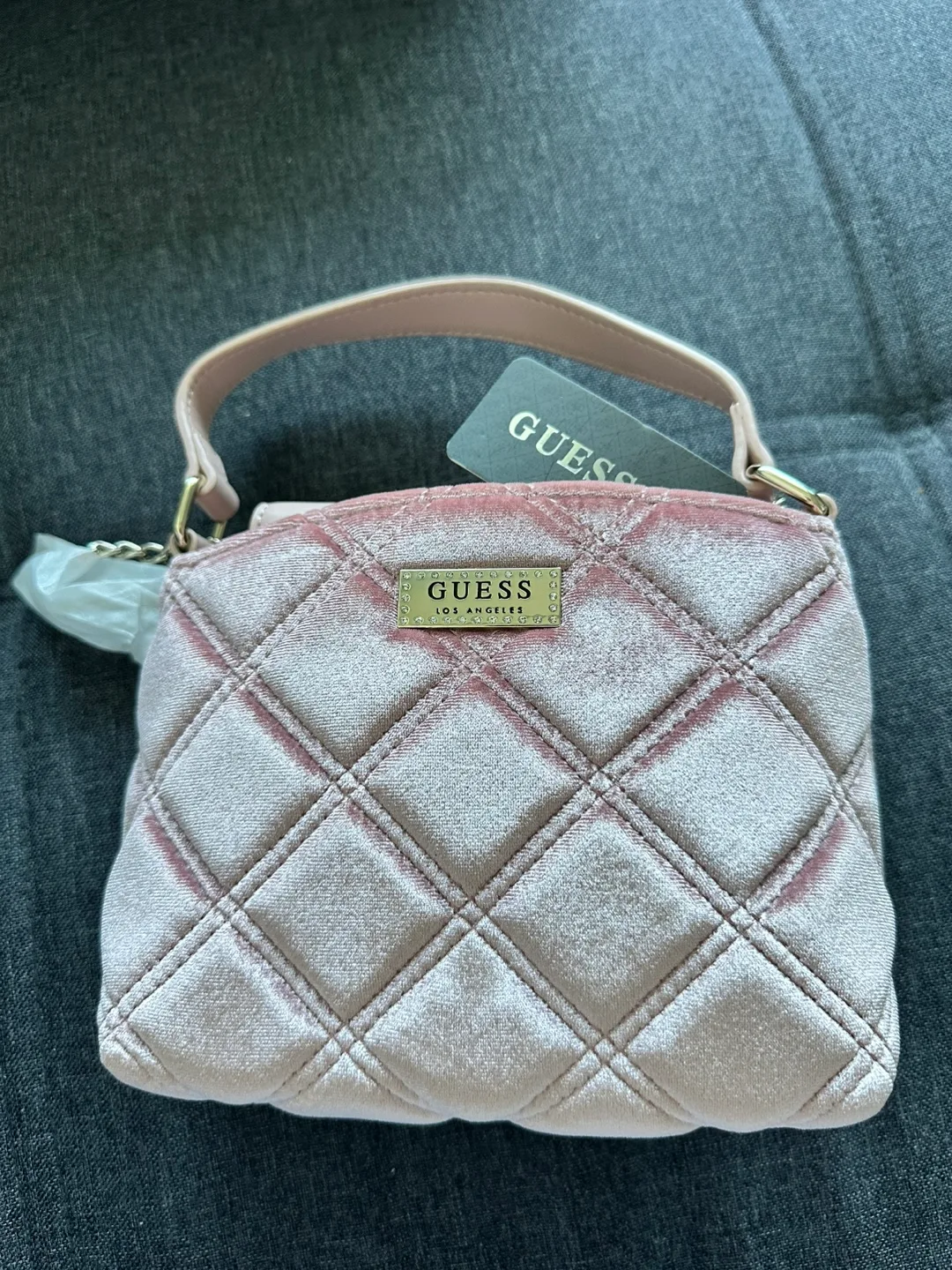 GUESS Pink Velvet Mini Satchel Bag thumbnail