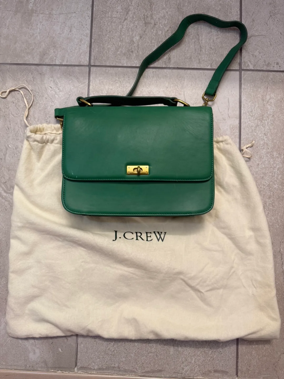 J. Crew green purse 100% leather - some scratches thumbnail