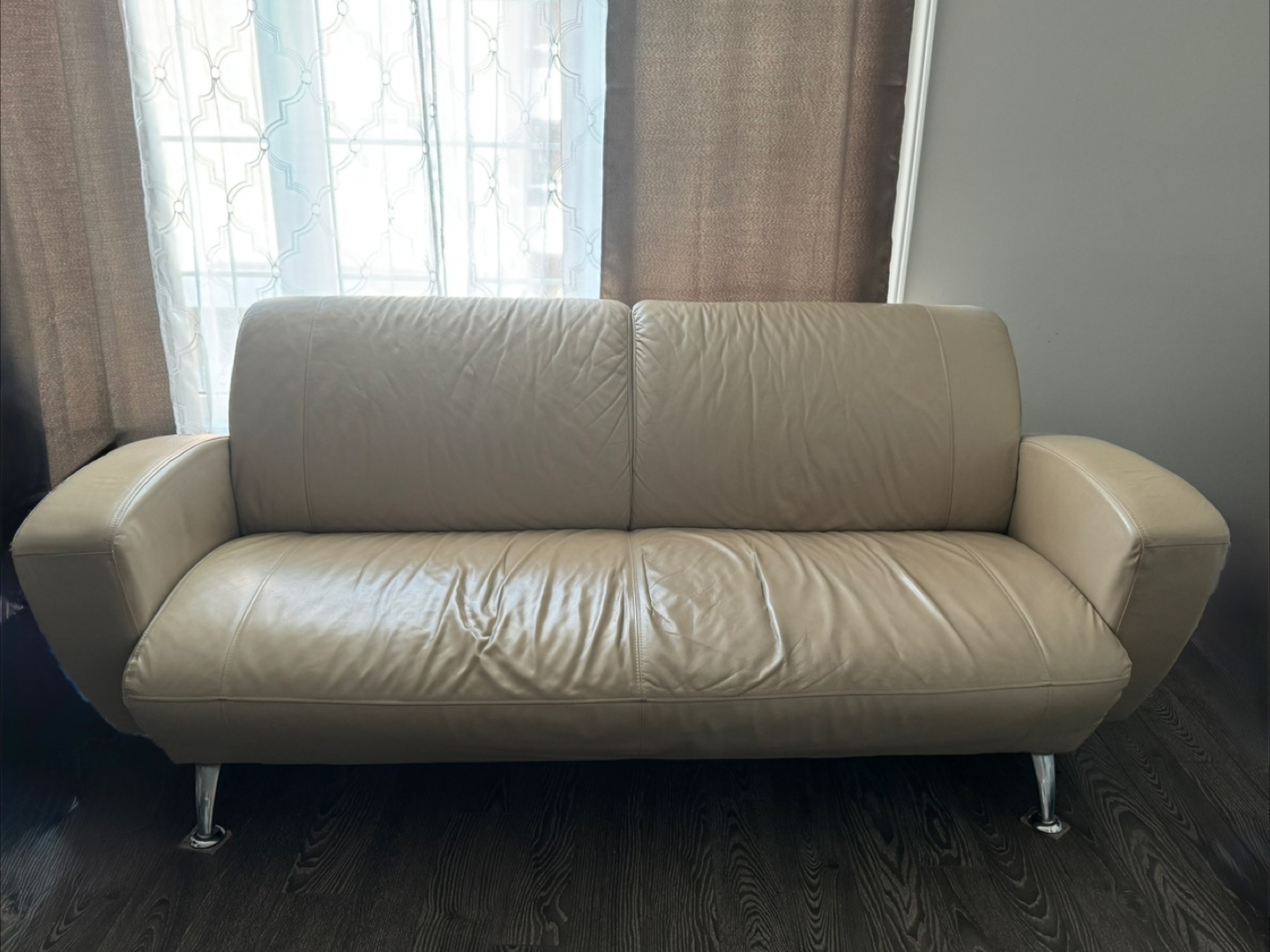 EQ3 Brand Beige Genuine Leather Sofa