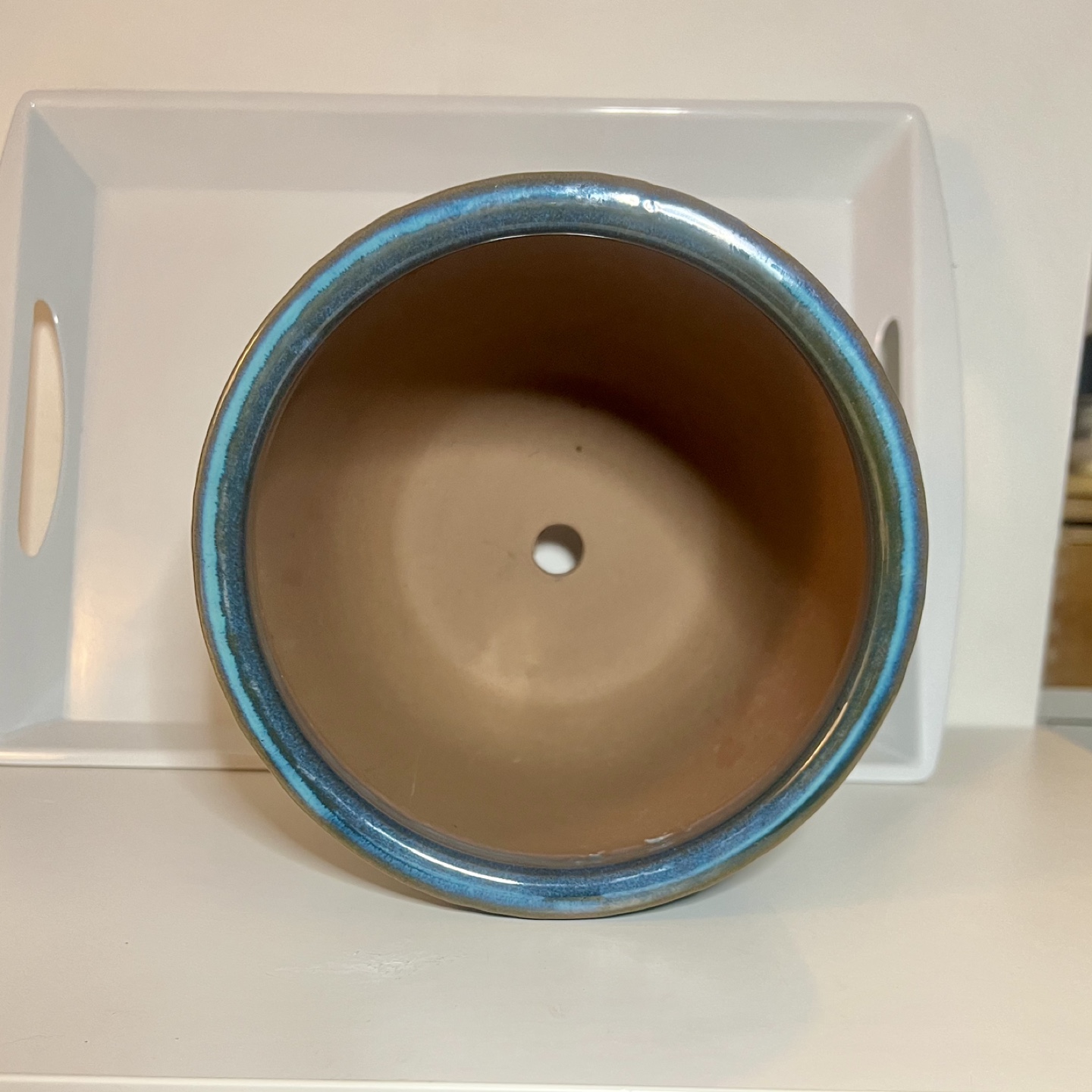 Large Ceramic Planter, Teal and Brown Geometric Pattern - photo 2