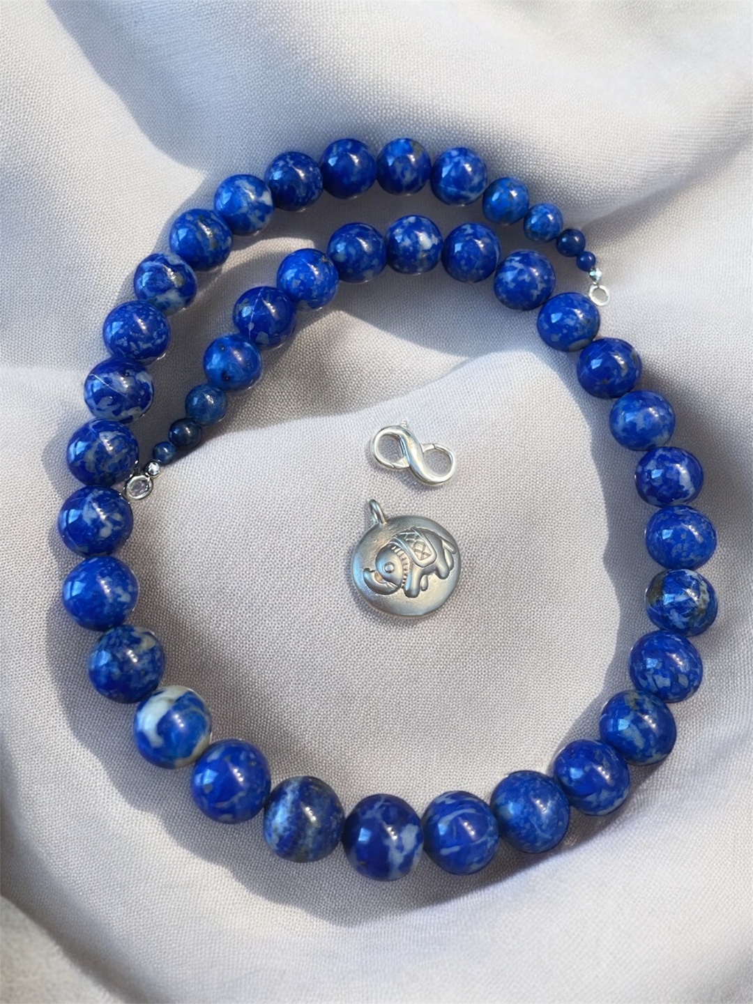 Stunning Lapis Lazuli Beaded Necklace with Silver Charm - photo 3