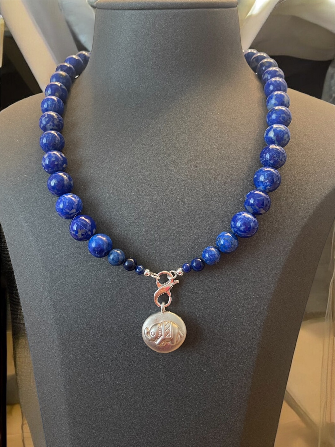 Stunning Lapis Lazuli Beaded Necklace with Silver Charm