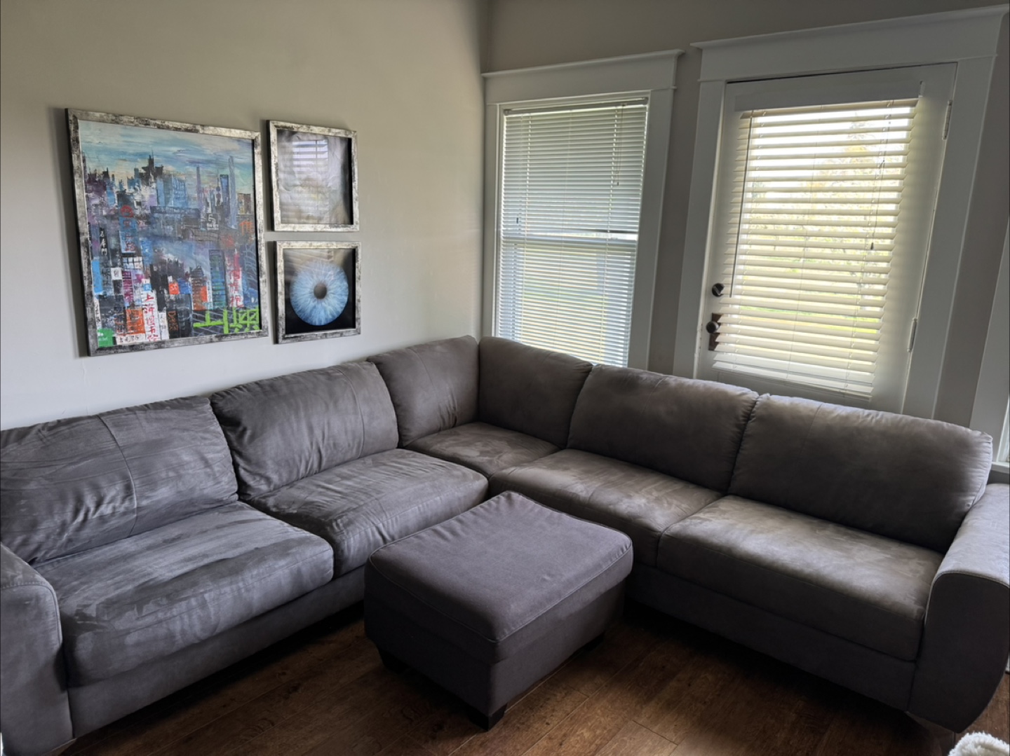 Grey L-Shaped Sectional Sofa with Ottoman