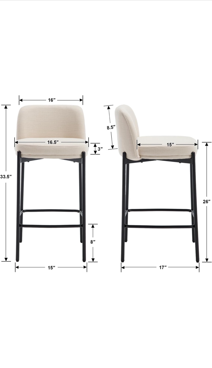 Pair of Modern Counter Stools, Beige Fabric - photo 3