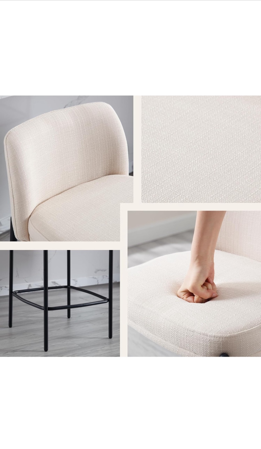 Pair of Modern Counter Stools, Beige Fabric - photo 4