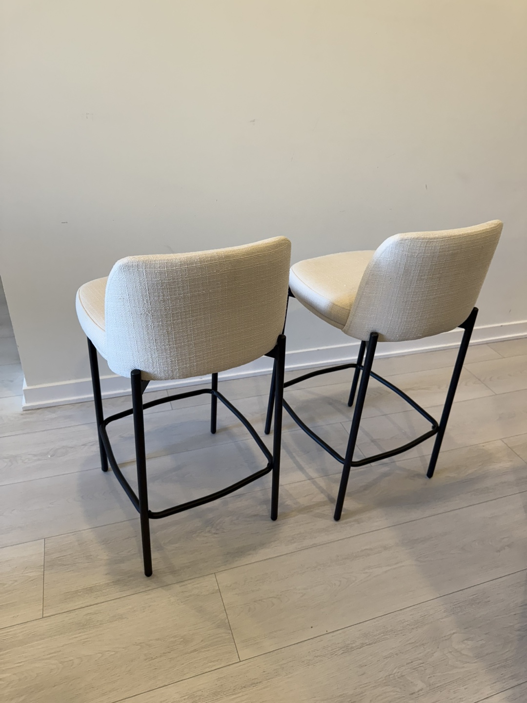 Pair of Modern Counter Stools, Beige Fabric - photo 2