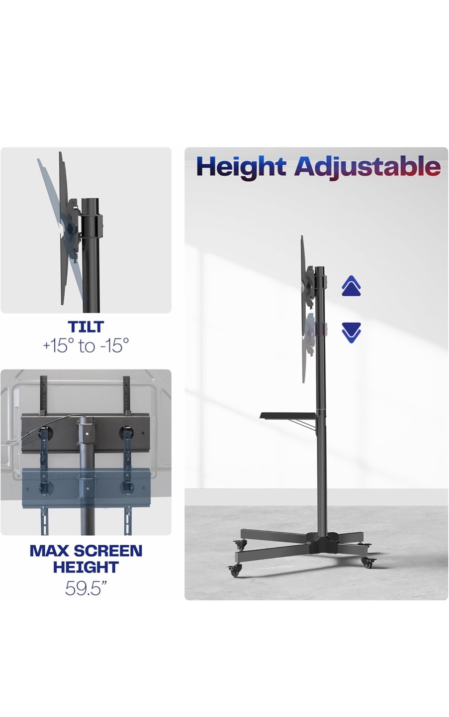Mobile TV Stand with Height Adjustment and Shelf - photo 3