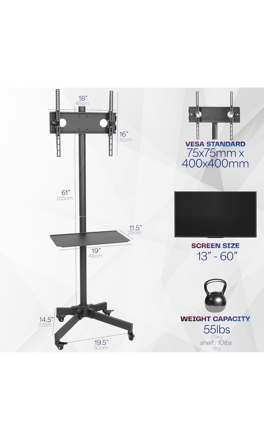 Mobile TV Stand with Height Adjustment and Shelf - photo 5