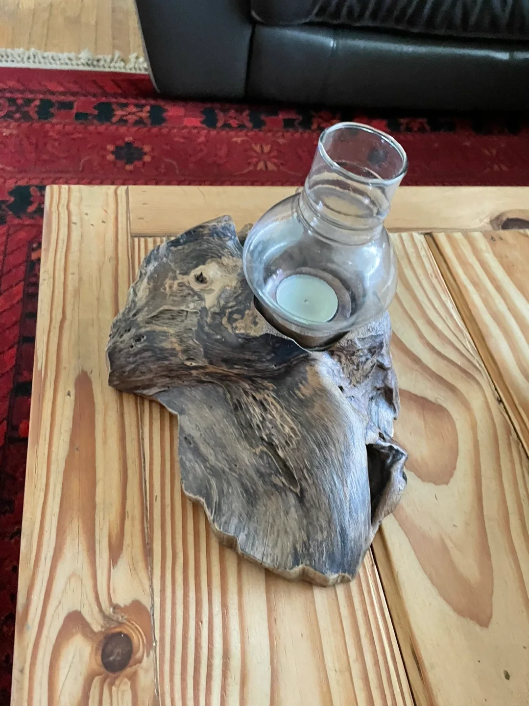 Driftwood candle holder with glass hurricane thumbnail
