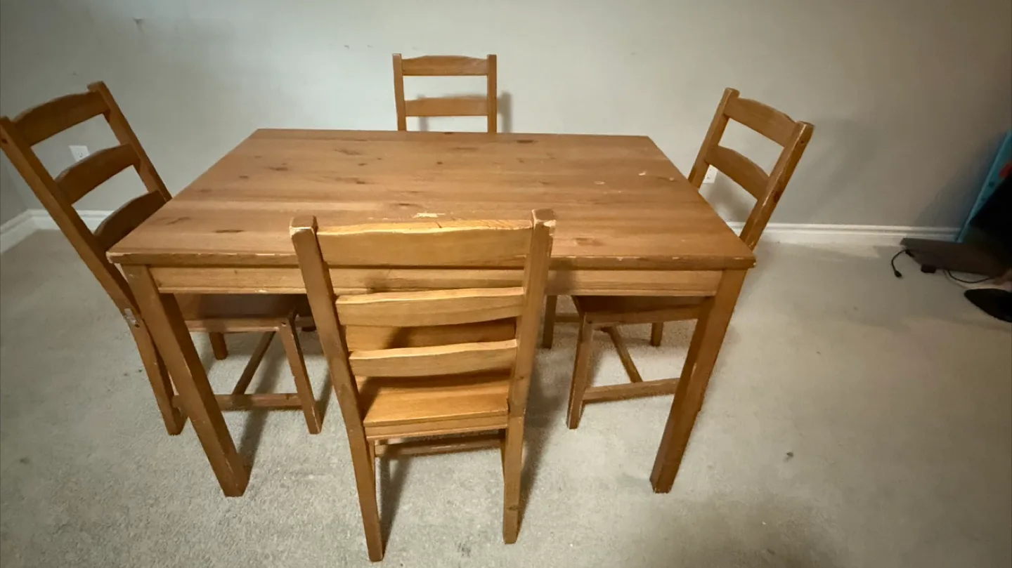 IKEA Wooden Dining Table Set with 4 Chairs thumbnail