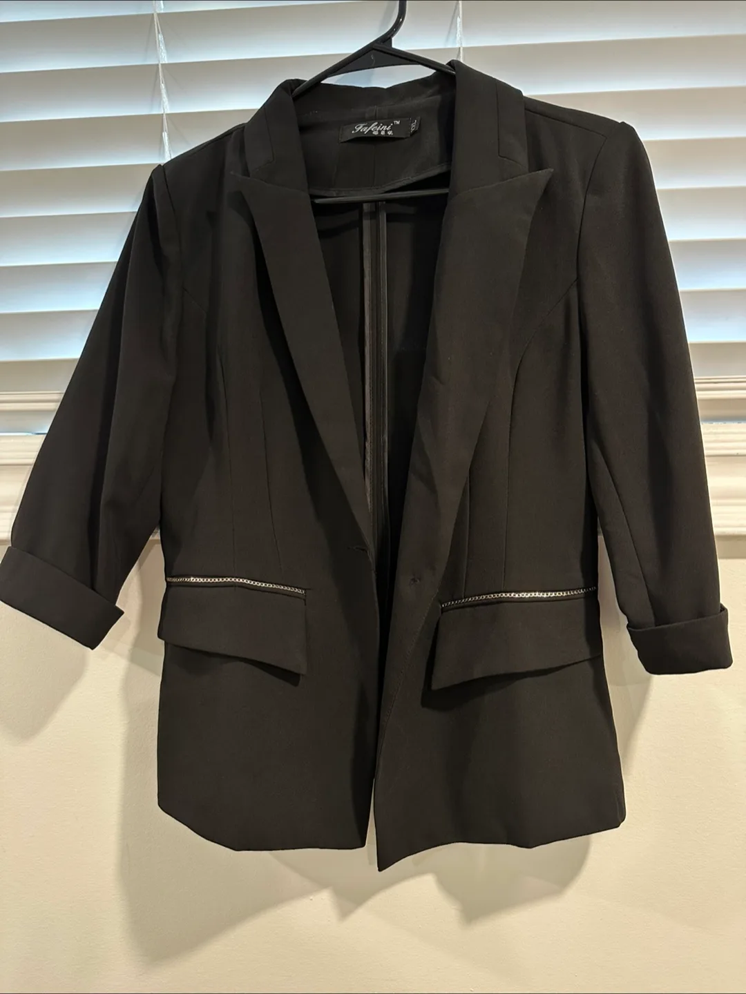 Women's Black Blazer with Gold Button and Rhinestone Detail image indicator(3)