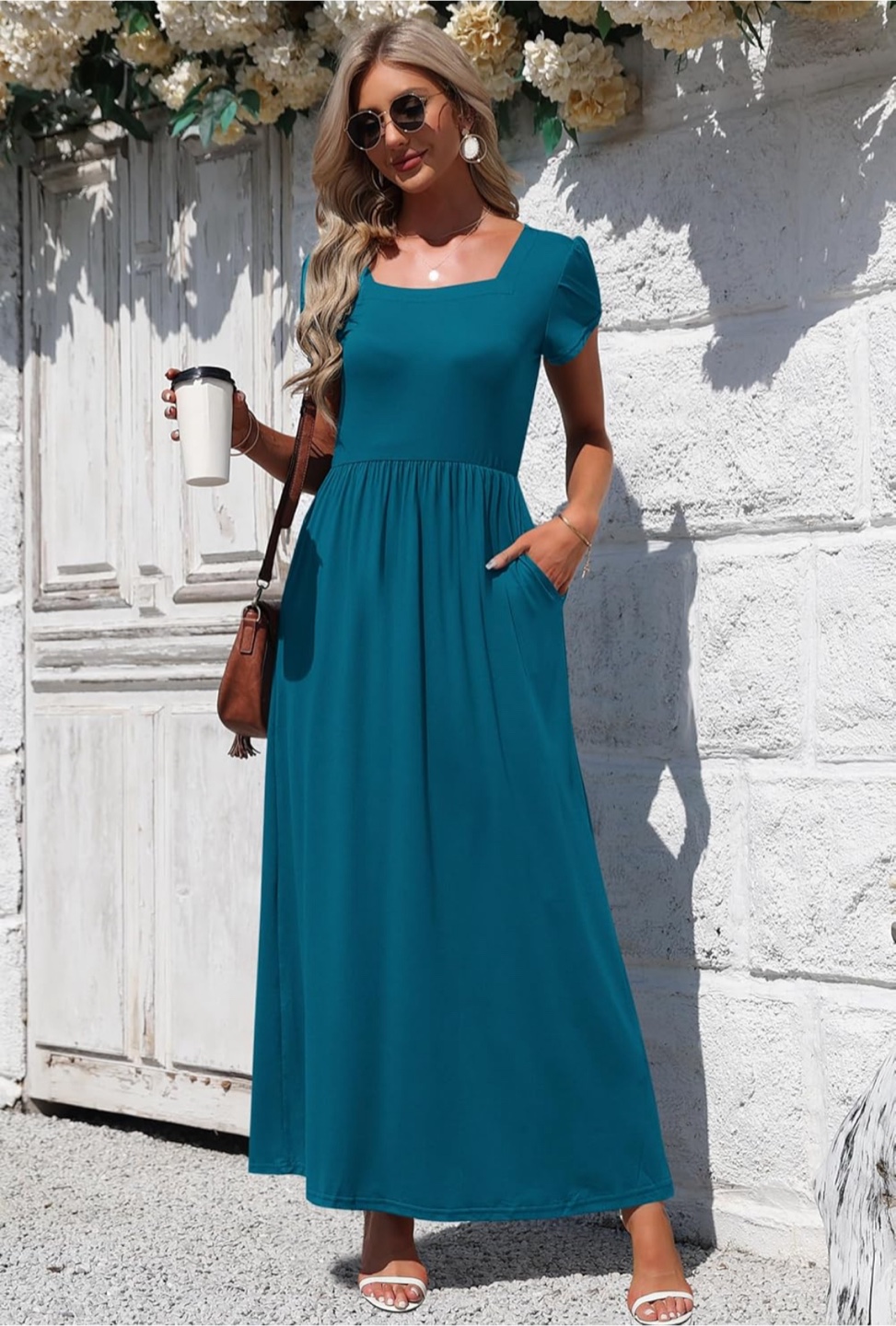 NEW! Square Neck Teal Maxi Dress with Pockets - photo 4