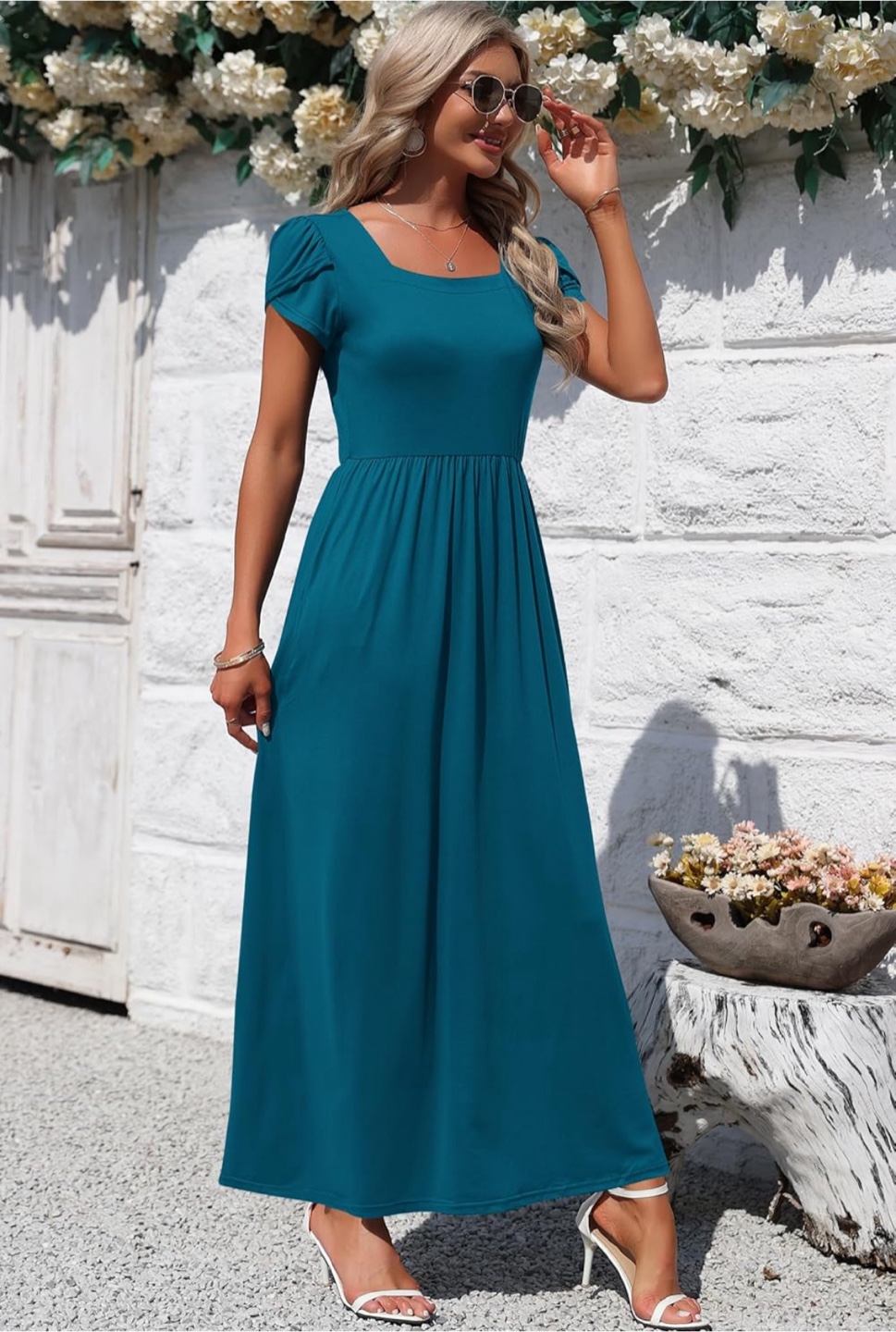 NEW! Square Neck Teal Maxi Dress with Pockets - photo 2