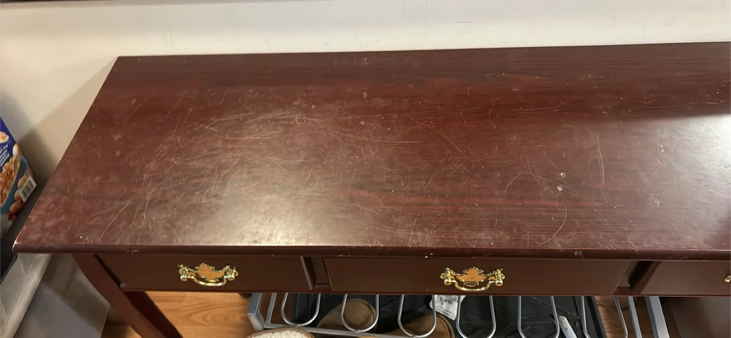 Dark Brown Wooden Console Table with Three Drawers thumbnail