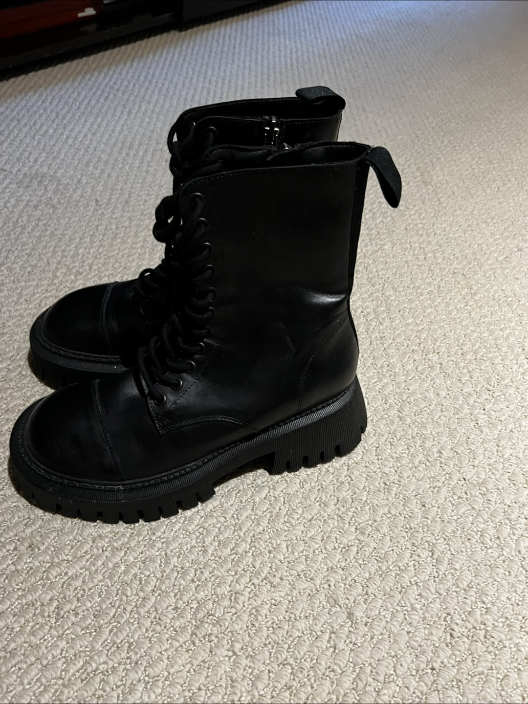 Black Leather Lace-Up Platform Boots - photo 3