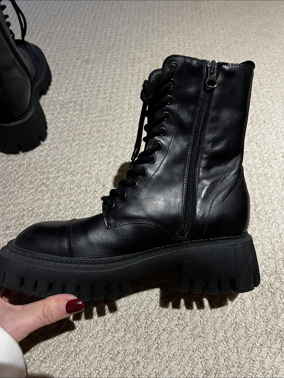 Black Leather Lace-Up Platform Boots