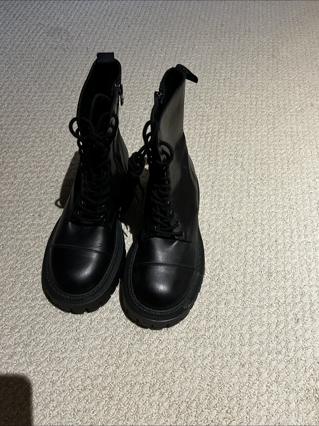 Black Leather Lace-Up Platform Boots - photo 4