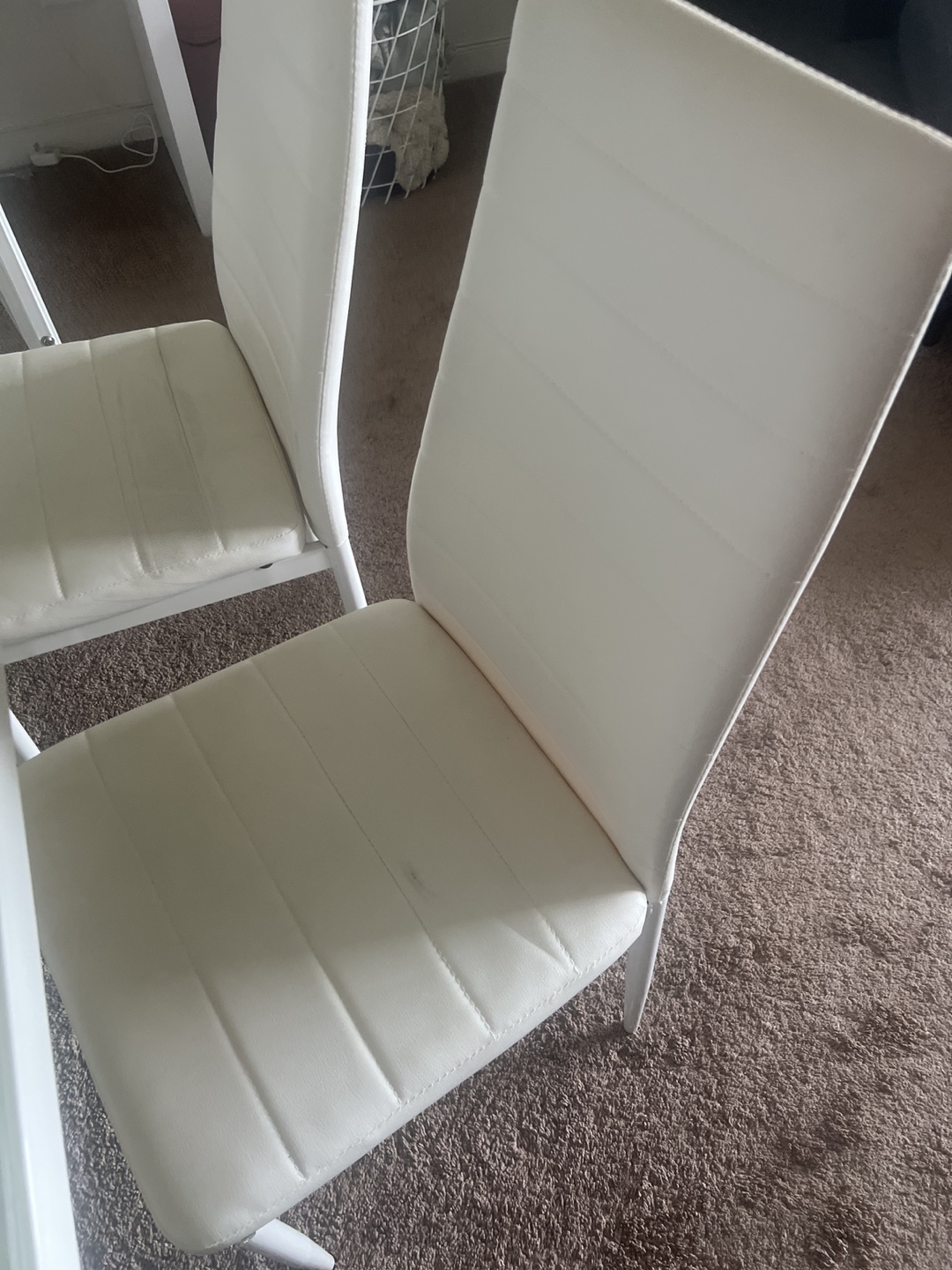 White Glass-Top Dining Table with Six Chairs - photo 3