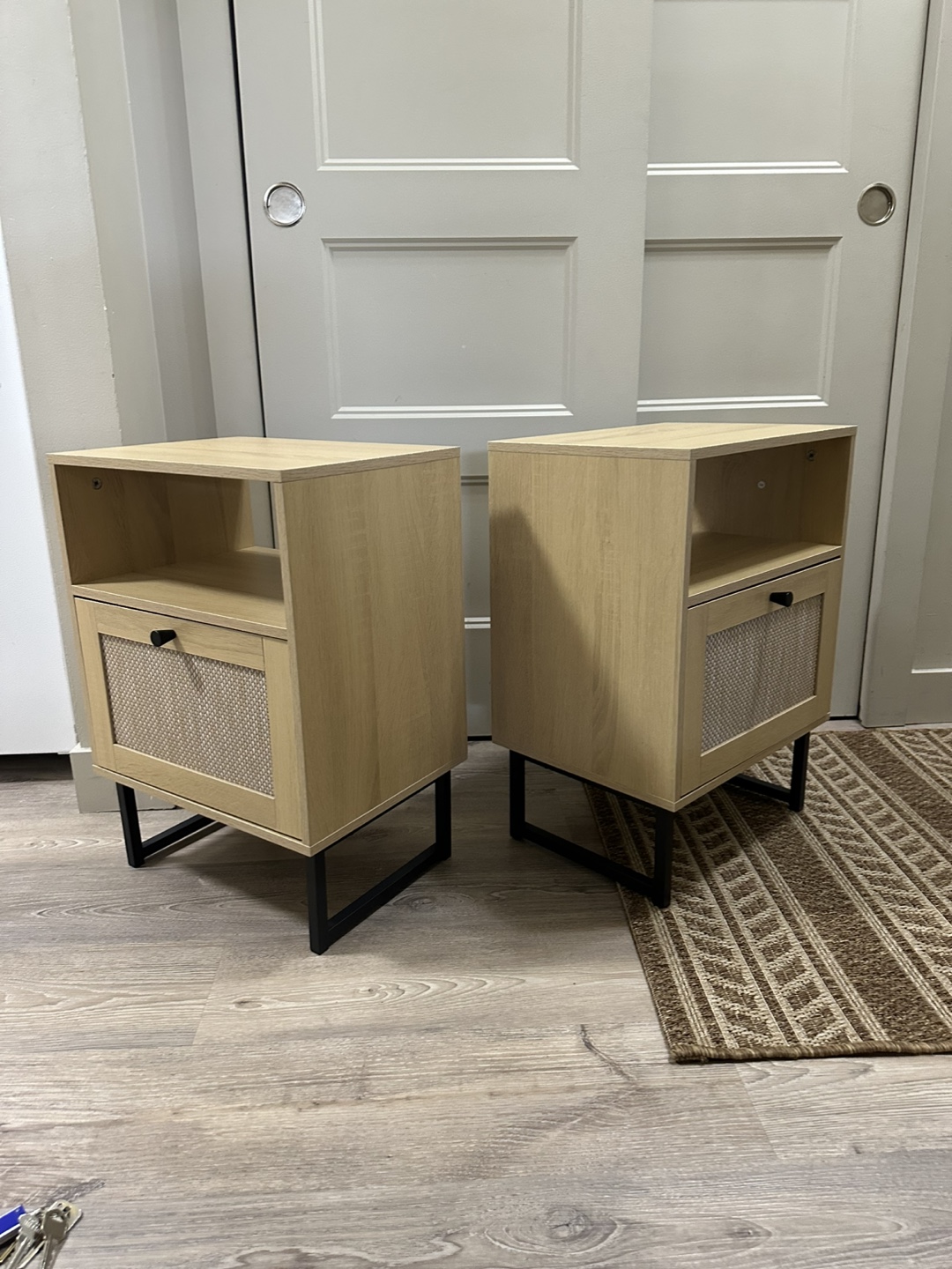 Brand new (set of 2) Modern Nightstands with Rattan Accents - photo 3