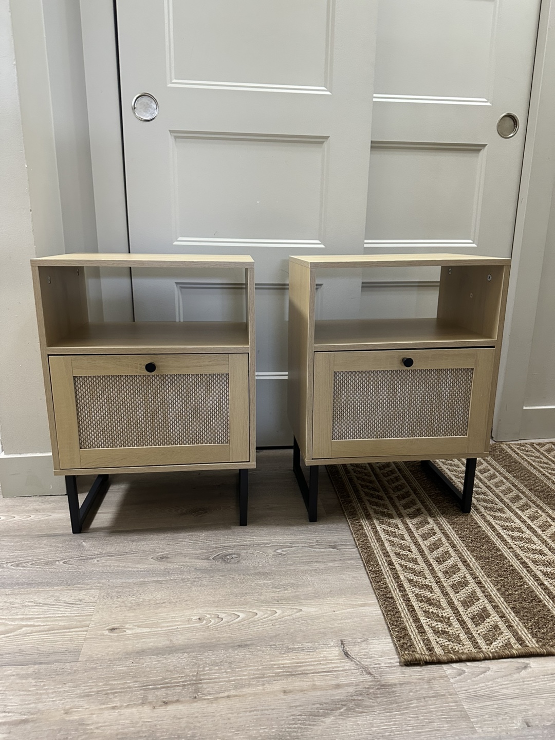 Brand new (set of 2) Modern Nightstands with Rattan Accents