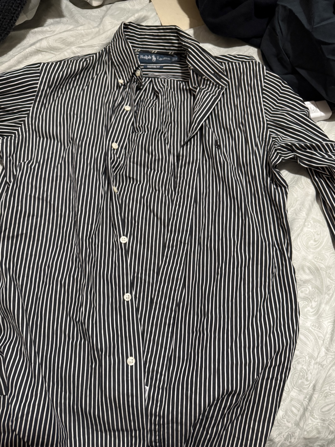 Men's Ralph Lauren Black and White Striped Button-Down Shirt