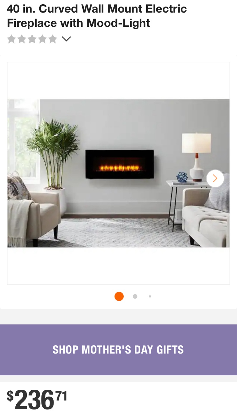 40" Curved Wall Mount Electric Fireplace with Mood Light