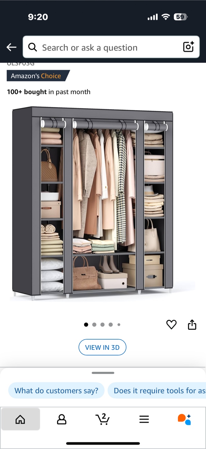 Grey Fabric Wardrobe Closet Organizer