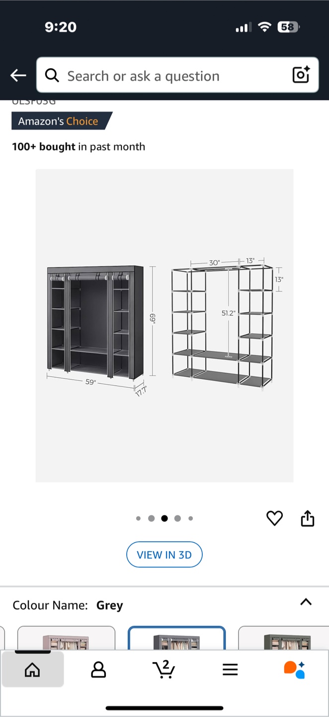 Grey Fabric Wardrobe Closet Organizer - photo 2