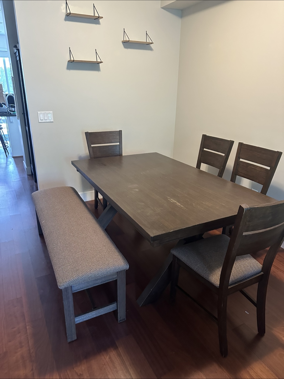 Dining Table Set with Bench and Four Chairs