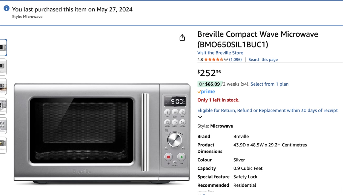 Breville Compact Wave Microwave - Like New