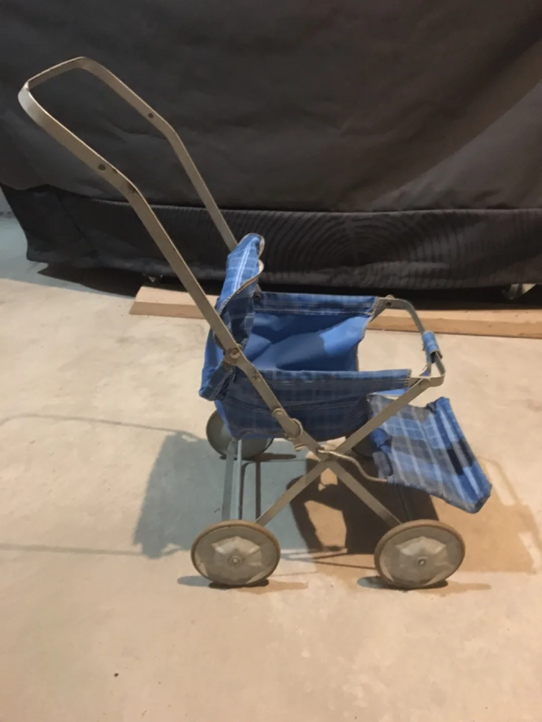 Vintage Doll Stroller - Blue Plaid thumbnail