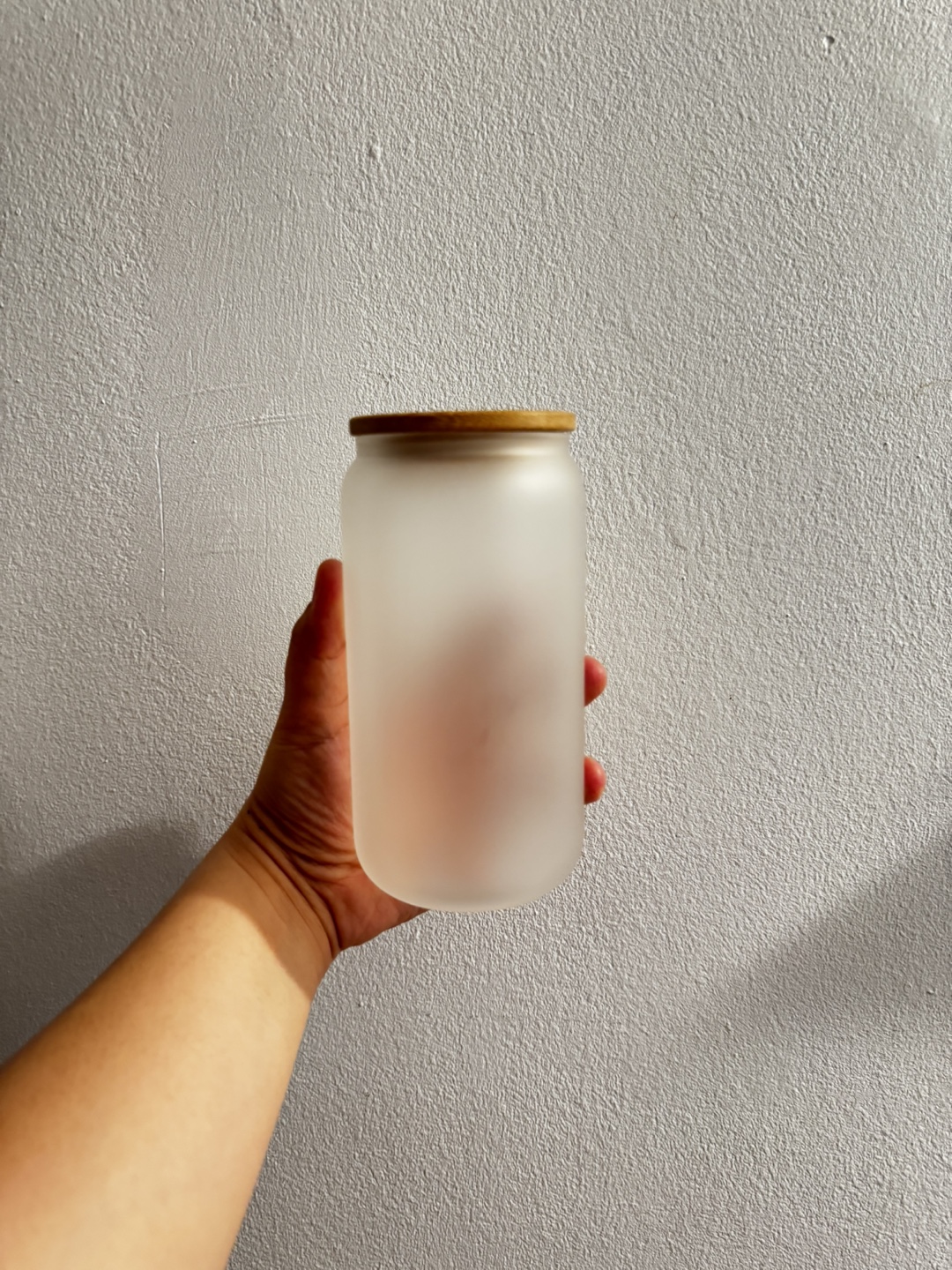 Frosted Glass with Bamboo Lid and straw