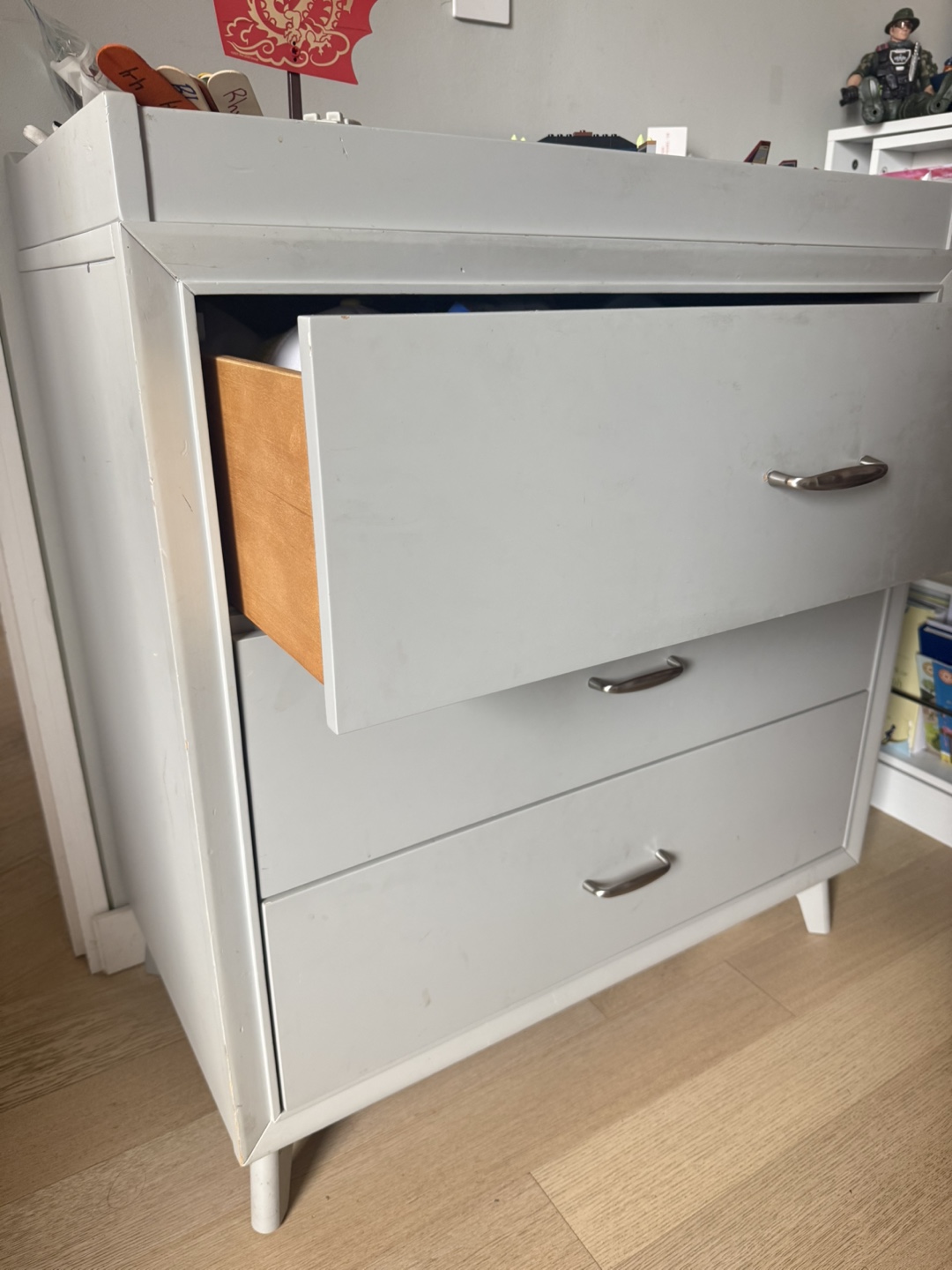 Grey 3-Drawer Dresser + Changing Table - photo 3