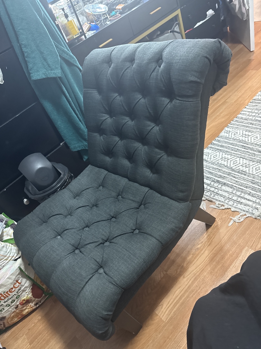 Dark Gray Button Tufted Accent Chair - photo 2