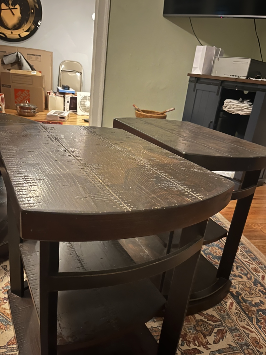 Dark Brown Wood Coffee Table and Two End Tables Set - photo 3