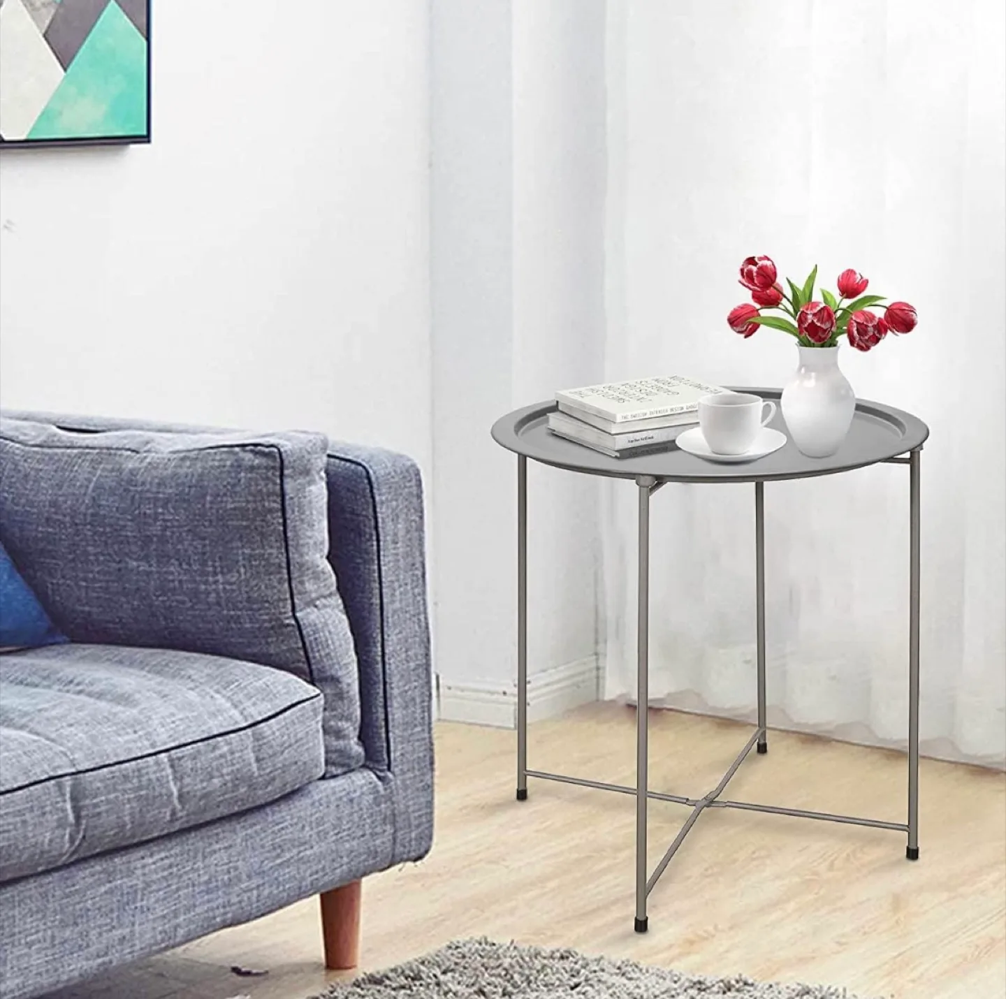 Grey Metal Round End Table thumbnail