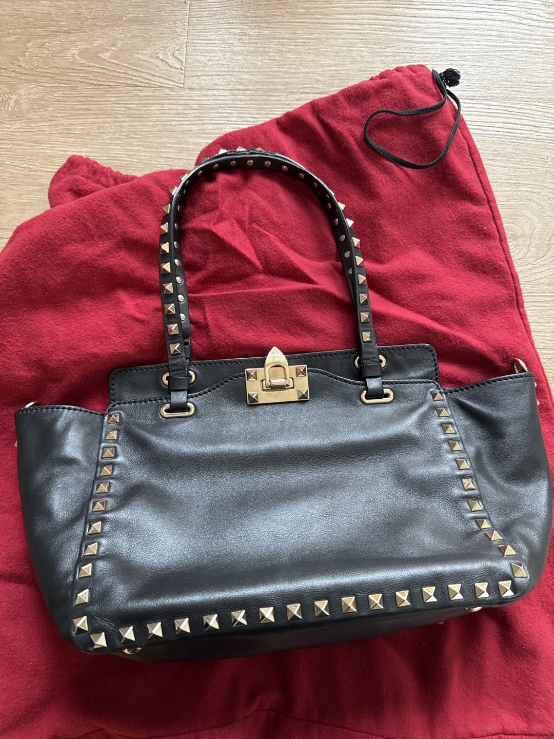 Authentic Valentino Garavani Black Leather Studded Tote Bag
